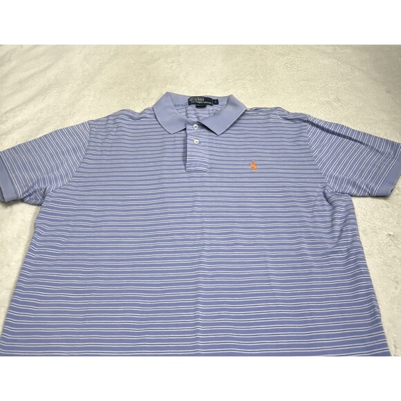 Polo Ralph Lauren Pima Cotton Blue Striped Polo Shirt Short Sleeve Size Large - Picture 2 of 6